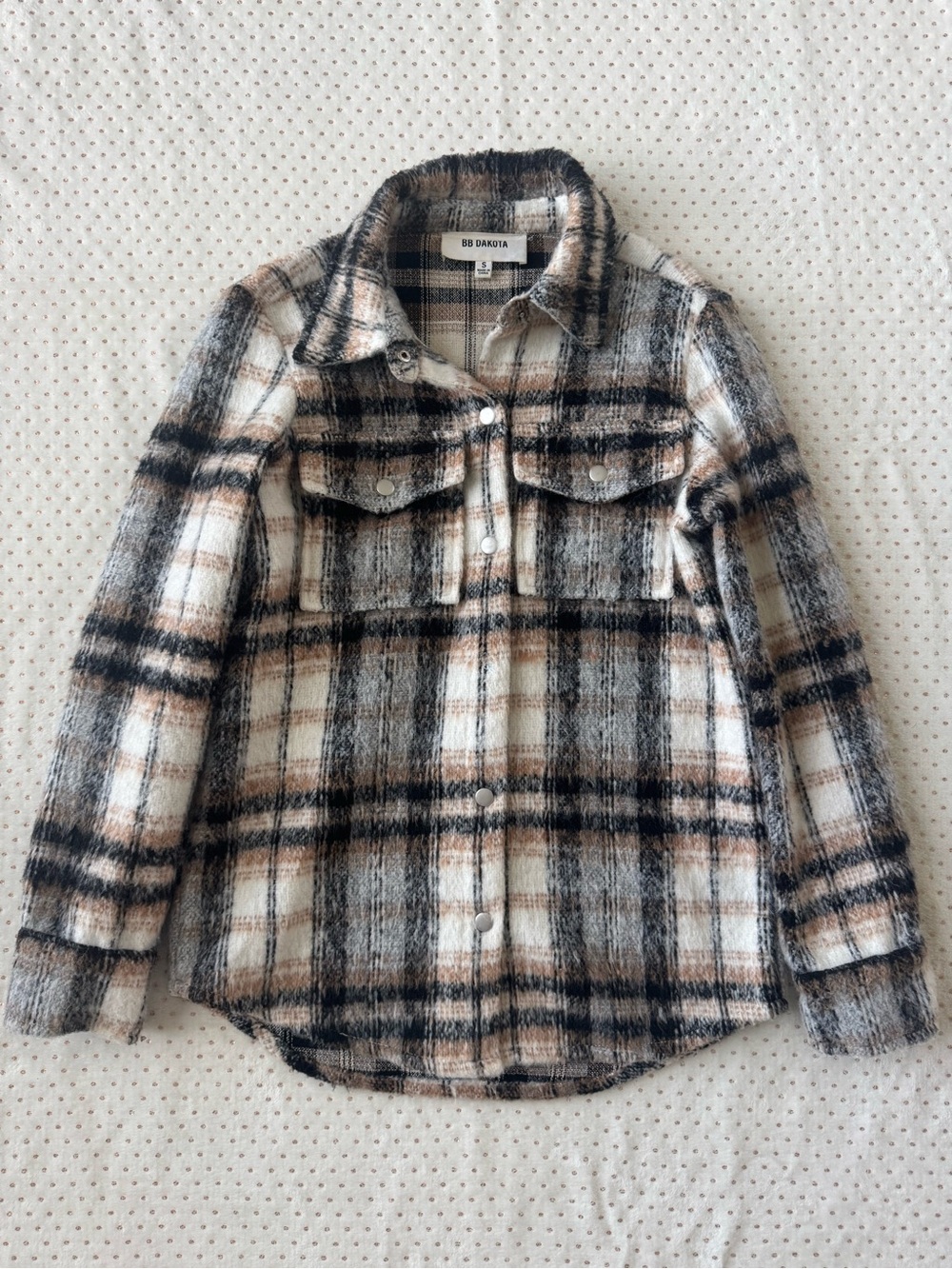 BB Dakota Brushed Plaid Button-Up in Cream, Black & Brown